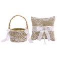 thumbnail image 1 of 1 juego de cesta de lino para boda, almohada para anillos con lazo de encaje, decoración para anillos, suministros para bodas, 1 of 5