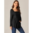 thumbnail image 2 of DARING DIVA Women's Long Sleeve Pleated Blouse Square Neck Babydoll Tops XL Black, 2 of 5