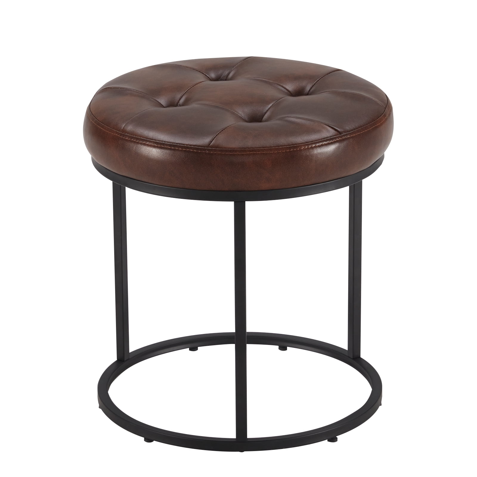 Duhome Elegant Lifestyle Modern Faux Leather Round Ottoman Stool Vanity Stool Button Tufted Metal Base,Dark Brown