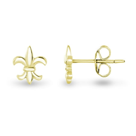 Fleur De Lis Designer Earrings 14k Yellow Gold Plated Sterling Silver the Mini Fleur De Lis Lily Flower Stud Earrings ()
