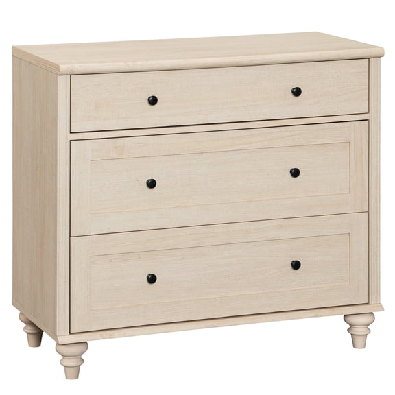 Mid Century 3-Drawer End Table, Light Beige Wood for Bedroom & Living Room