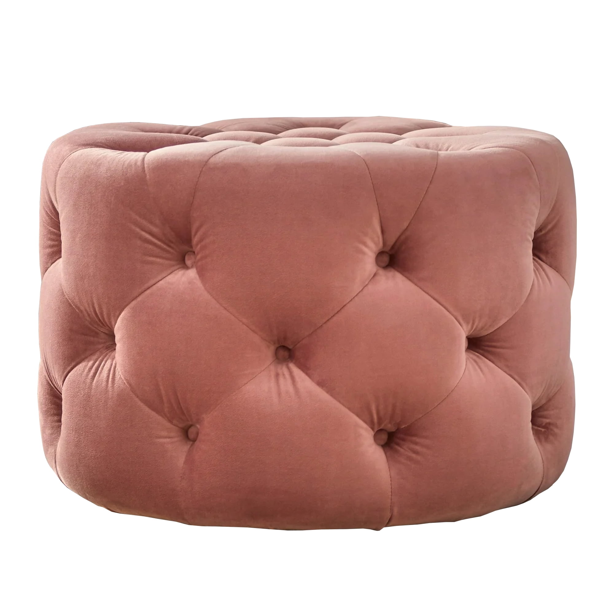 TMS Scopi Round Velvet Tufted Ottoman, Blush Pink