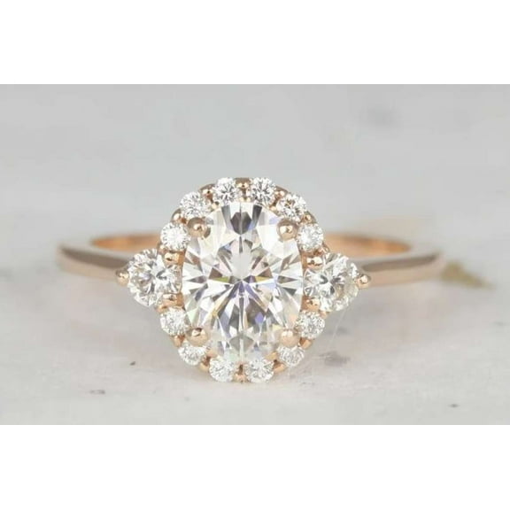 vylahjewellery 10K Rose Gold Engagement Ring 2 Ct Oval Cut Moissanite Diamond Unique Halo Gift Ring