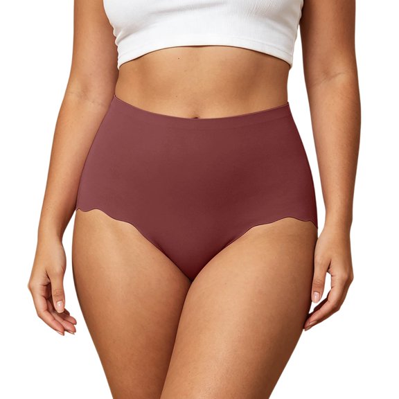 Aihuaihua Shapewear Underwear Tummy Control, High Lace Shaping High Wwaist Plus Size Panties for Smooth Seamless Fit Brown