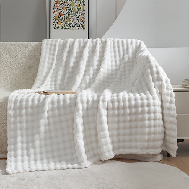 Fleece Blanket for Bed and Couch - Soft Thick Throw Blanket for Winter Warmth - 51x61 Inch Nap Blanket with Striped Design for Sofa, Bedroom, and Home Decor