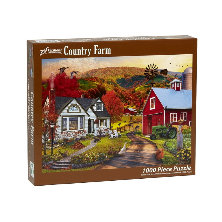 Vermont Christmas Company Puzzle 1000 Pezzi 'Country Farm In The Fall' - Paesaggio Autunnale Con Fattoria, Pezzi Sagomati