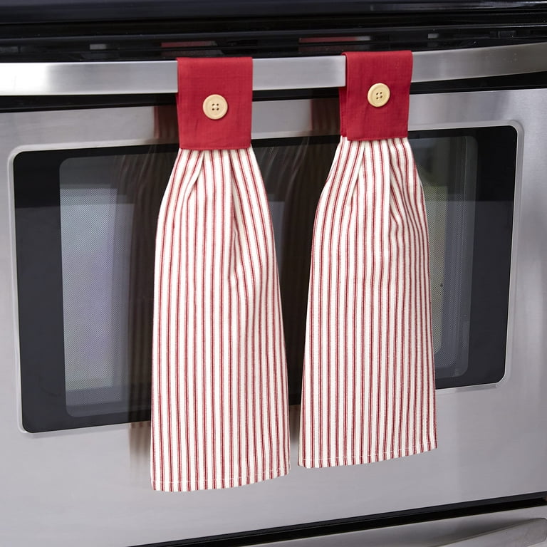 Collections Etc Hanging Tufted Design Kitchen Towels - Set of 2 Red