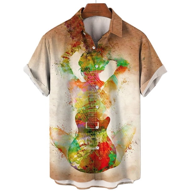 Camisas Para Hombre Con Estampado De Guitarra Musical, Camisetas De Rock, Hip Hop, Ropa Masculina, Manga Corta, Cuello En V, Camisas De Playa Ahloa, Camisa Social Masculina | Bodega Aurrera En Línea
