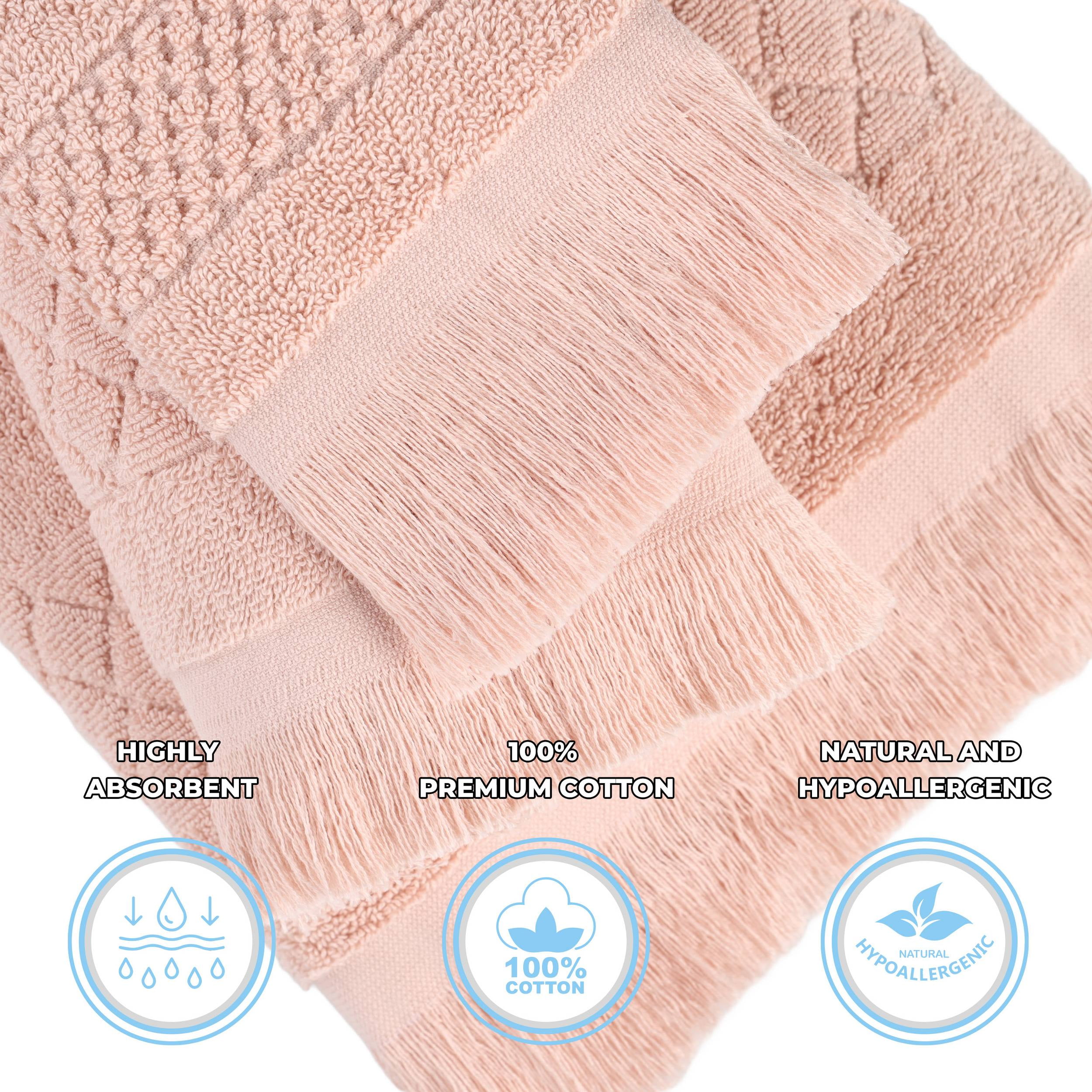 Superior Rolla Geometric Cotton 3 Piece Bath Towel Set, Quick-Dry Ultra Soft Towels, Pink