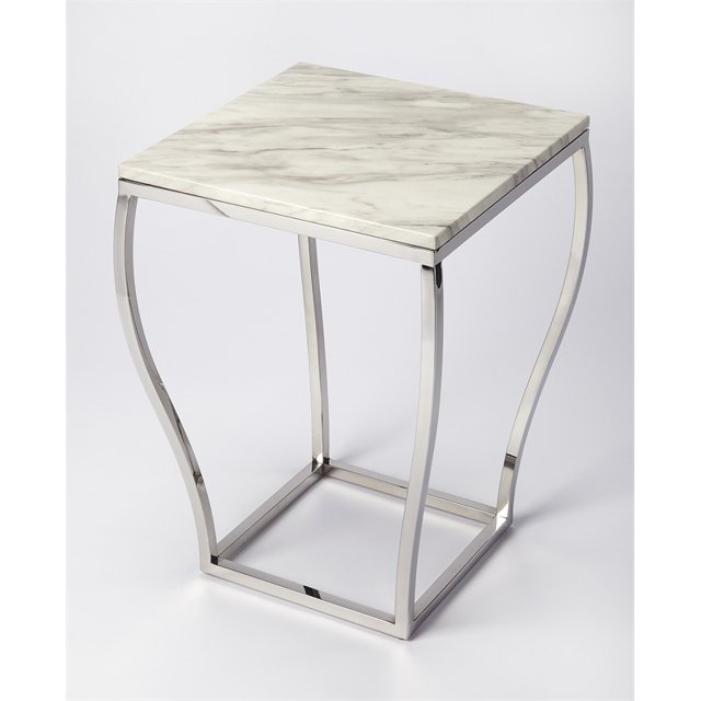 Beaumont Lane Metropolitan Living Marble and Metal End Table in White