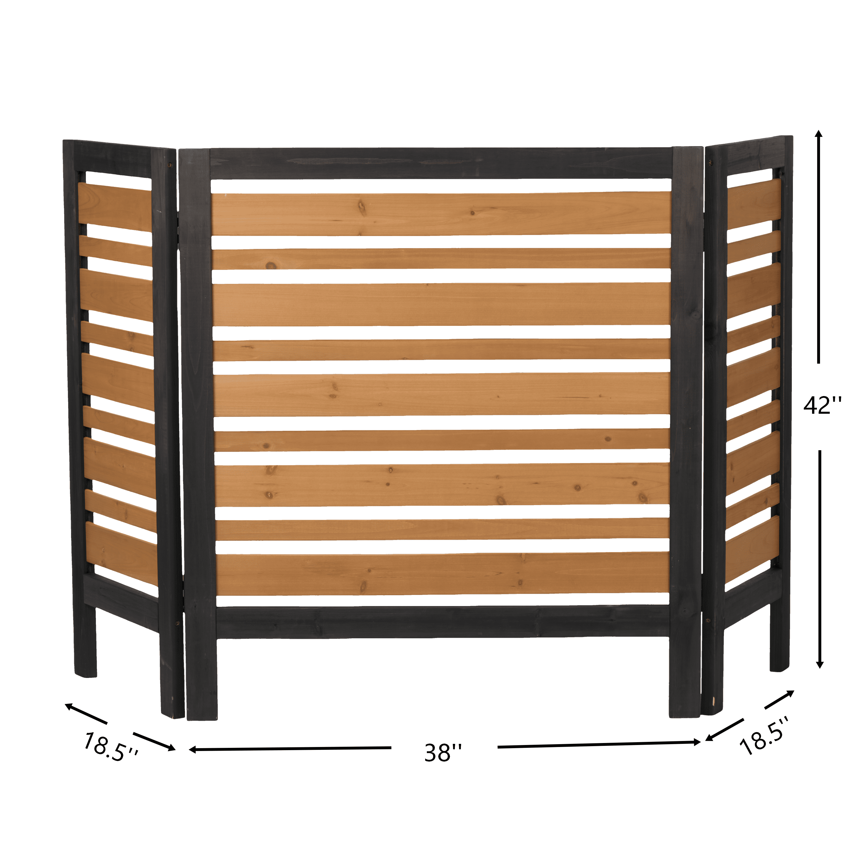 Outdoor Wood Privacy Fence 3-Panel 38W x 42H, Solid Wood Air Conditioner Screen with Slat Spacing for AC Unit Trash Can Pool Pump Enclosure, Black and Gold