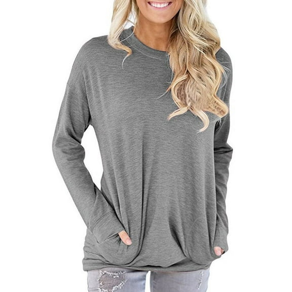 JustVH Women's Long Sleeve Casual Sweatshirt Pullover Loose Tunic Shirts Blouse Tops With Pocket