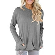 Women's Long Sleeve Casual Sweatshirt Pullover Loose Tunic Shirts Blouse Tops With Pocket