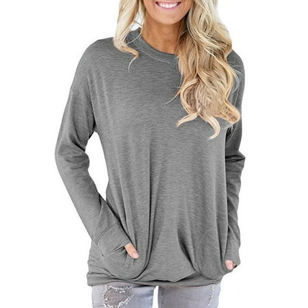 Women's Long Sleeve Casual Sweatshirt Pullover Loose Tunic Shirts Blouse Tops With Pocket