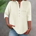 thumbnail image 5 of Fmbrln Womens Summer Linen 3/4 Sleeve Tops Fashion Casual V Neck Button Solid Color Shirts Comfy Loose Blouse with Pockets Beige M, 5 of 5