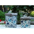 thumbnail image 3 of Old World Ceramic Blue and White Asian Floral Square planters or Garden pots (Set of 2 Different Sized Square 7 inches and 5 inches Tall), 3 of 6