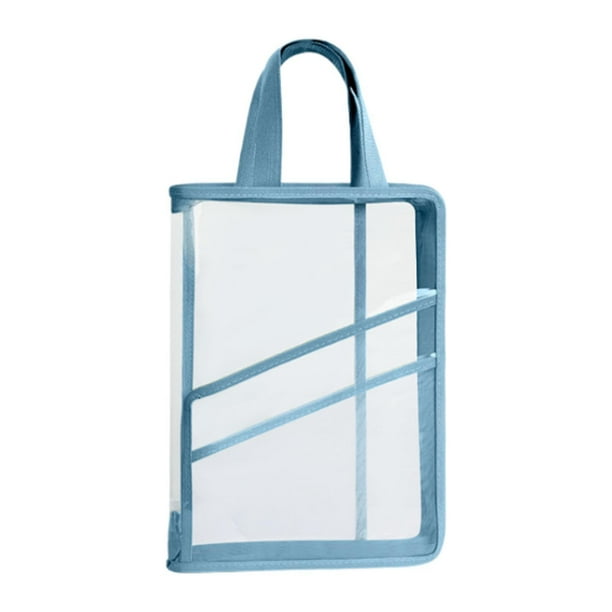 Bolsa para carpetas de archivos, bolsa de almacenamiento de papel de prueba, transparente con asa, bolsa de mano para archivos Azul