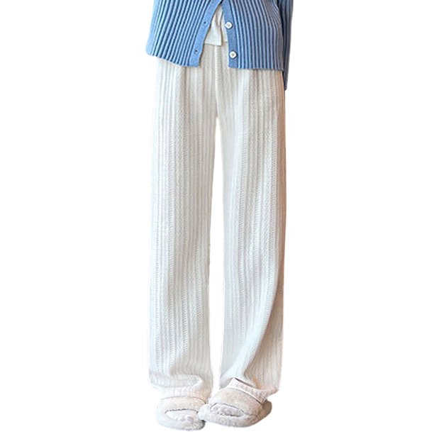 Gibobby Pantalones mujer frío Pantalones largos informales de cintura alta para mujer, pantalones largos de pierna ancha, pantalones de sarga elástica con bolsillo(Blanco,G)