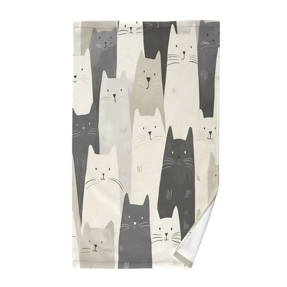 Yayeee 100% Cotton Hand Towels for Bathroom 16" x 28" Kitchen Towel, White Cute Cats