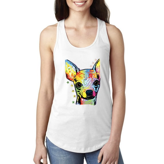 Wild Bobby Dean Russo Colorful Chihuahua Dog Lover Women Racerback Tank Top, White, X-Large