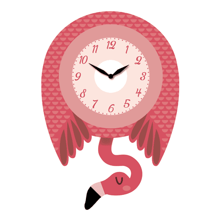 Charming Cartoon-Style Pink Flamingo Pendulum Wall Clock, MDF, Matt Finish, 13.2x9x1.8, Color Gift Box