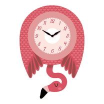 Charming Cartoon-Style Pink Flamingo Pendulum Wall Clock, MDF, Matt Finish, 13.2"x9"x1.8", Color Gift Box