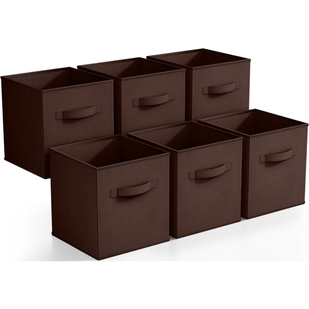 Sorbus Cubos de Almacenamiento de Tela Plegables de 11 Pulgadas: 6 Contenedores Plegables con Asas para Ropa, Juguetes y Libros (Marrón)