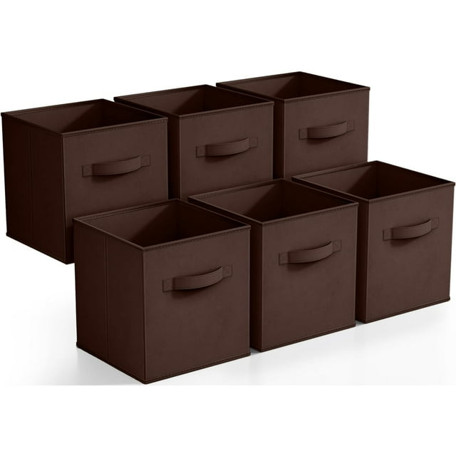 Sorbus Cubos de Almacenamiento de Tela Plegables de 11 Pulgadas: 6 Contenedores Plegables con Asas para Ropa, Juguetes y Libros (Marrón)