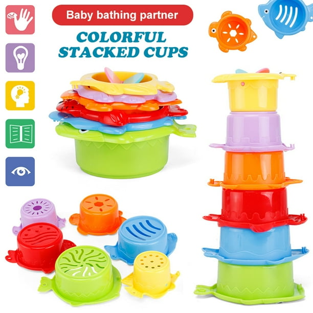 LNKOO 6PCS Stacking Cup Bath Toys for Baby, Toddlers, and Kids, Stack