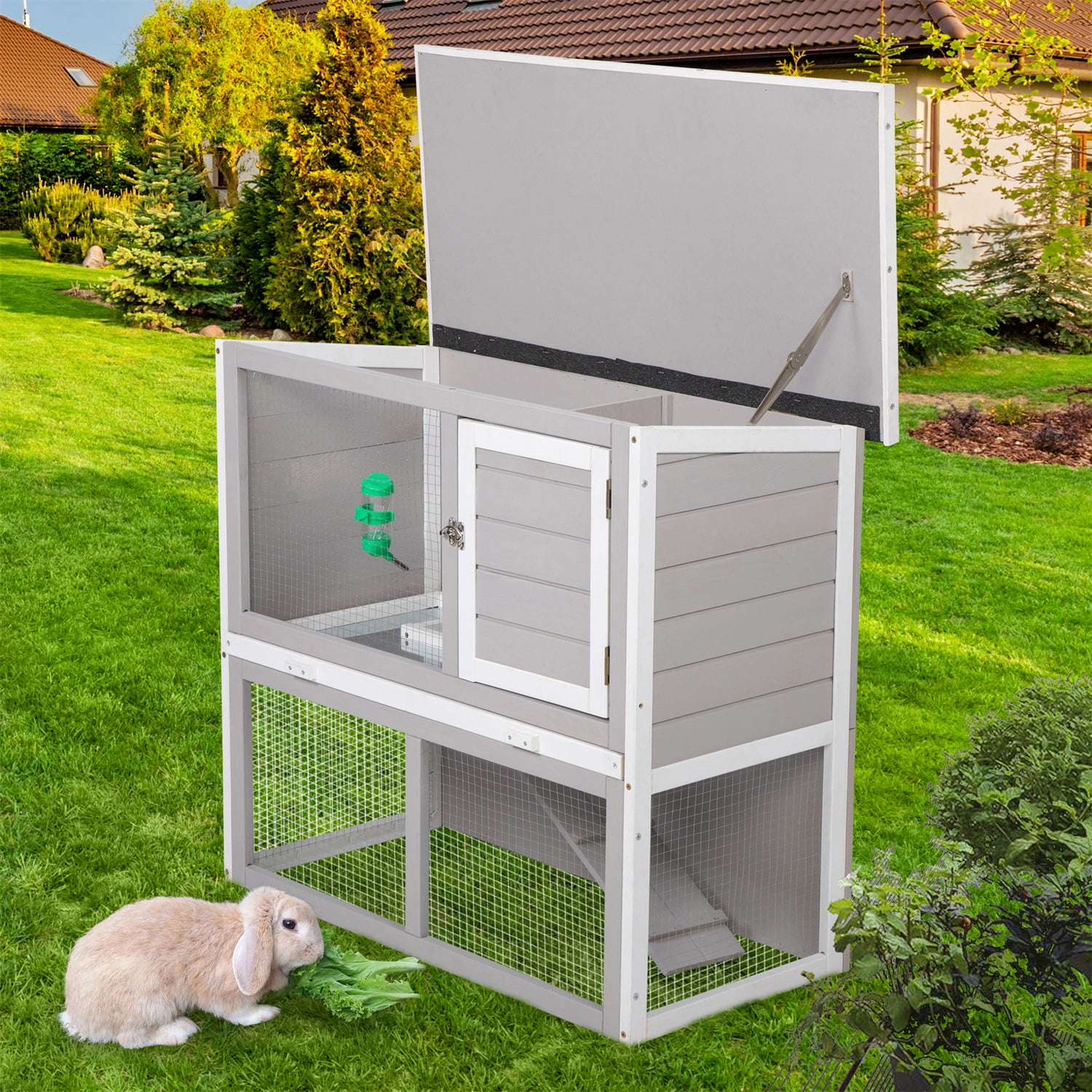 Pefilos 35" Outdoor Rabbit Bunny Hutch for Wooden Bunny Cage, Guinea Pig Hutch Chicken Coop, Gray Pefilos 35" Outdoor Rabbit Bunny Hutch for Wooden Bunny Cage, Guinea Pig Hutch Chicken Coop, Gray