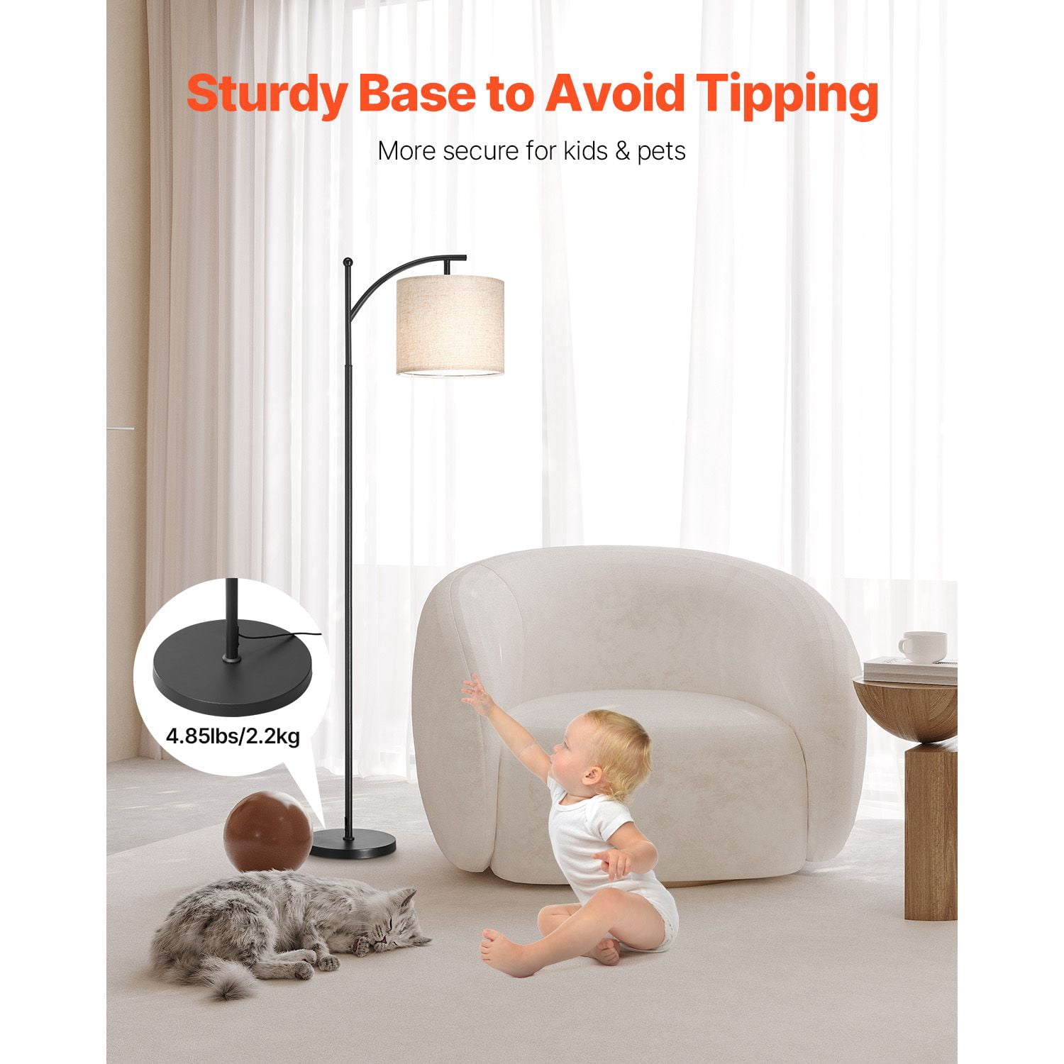Tall Floor Lamp for Living Room, Dimmable & Color Temperature Adjustable via Remote Control, Modern Standing Light