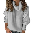 thumbnail image 5 of ZOHIUM Women's Tops Trendy Ladies Fashion Solid Color Sweater Top Turtleneck Long Sleeve Buttons Autumn Winter Warm Soft Shirttop Casual Tops for Women Trendy (Gray,L), 5 of 6