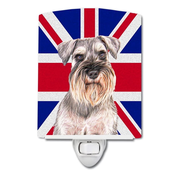 Caroline'S Treasures Kj1165Cnl Schnauzer Con Bandera Británica Union Jack Luz Nocturna De Cerámica Compacta Con Certificación Ul, Ideal Para Dormitorio, Baño, Guardería, Pasillo, Cocina, 6 X 4 X 3, Mu