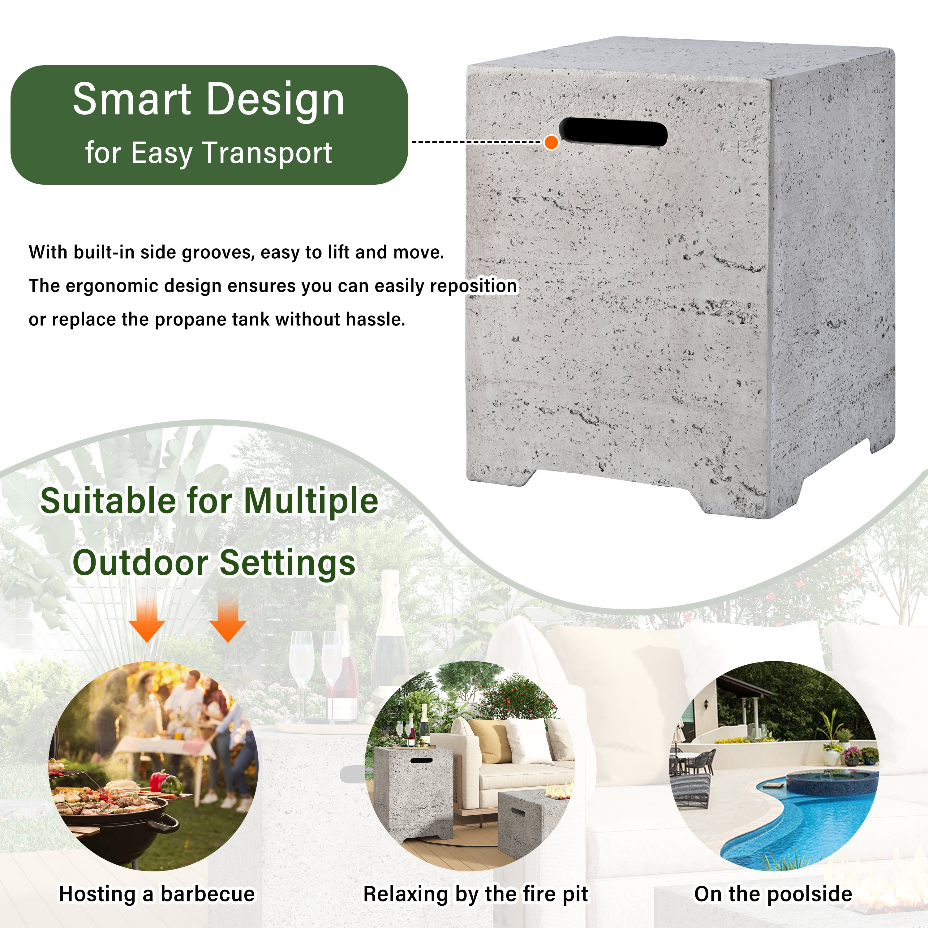 Mintazer 15.75" Outdoor Propane Tank Cover Table with Side Handles & Protective Cover for Patio Backyard, No Assembly Needed, Light Gray