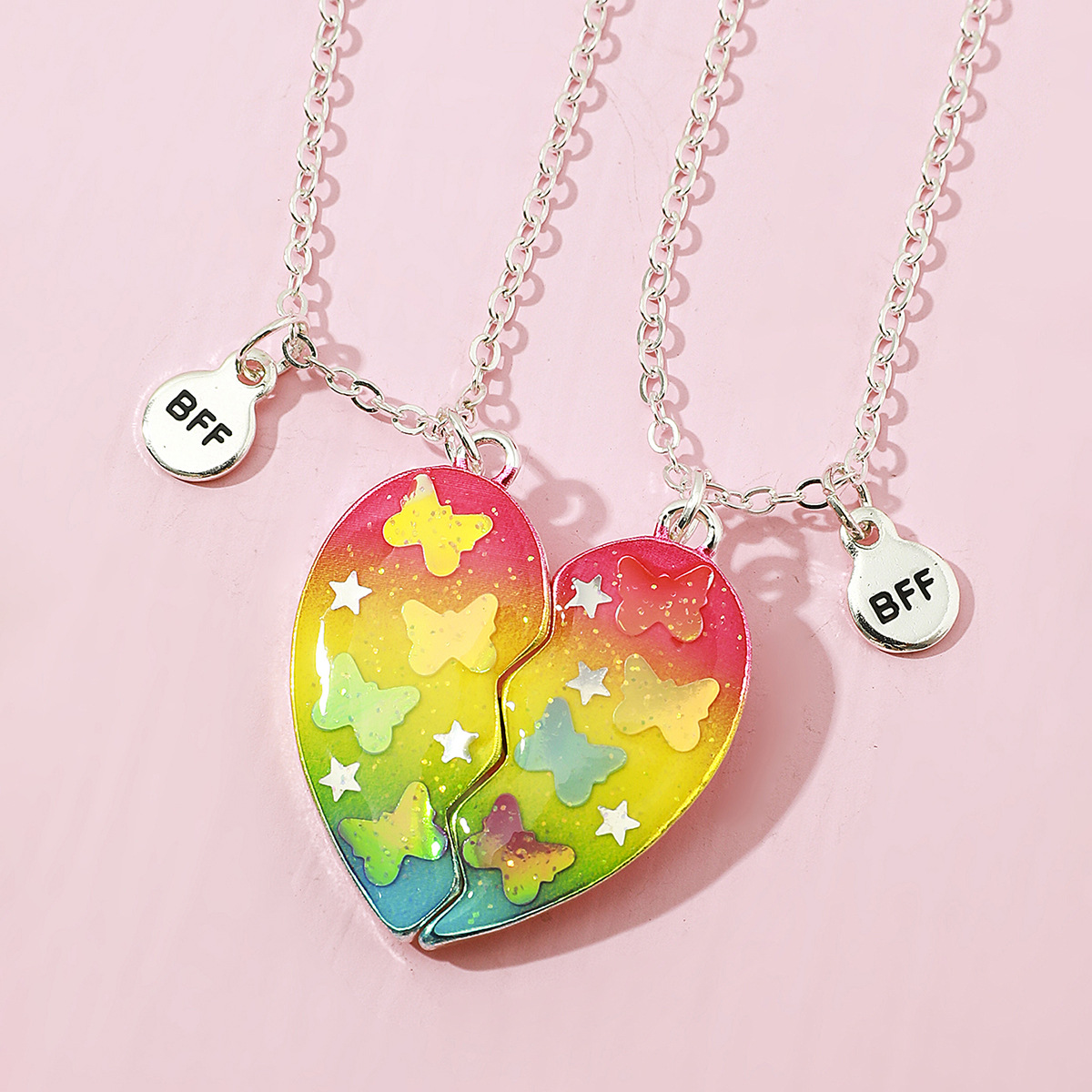 plastic best friend heart necklaces