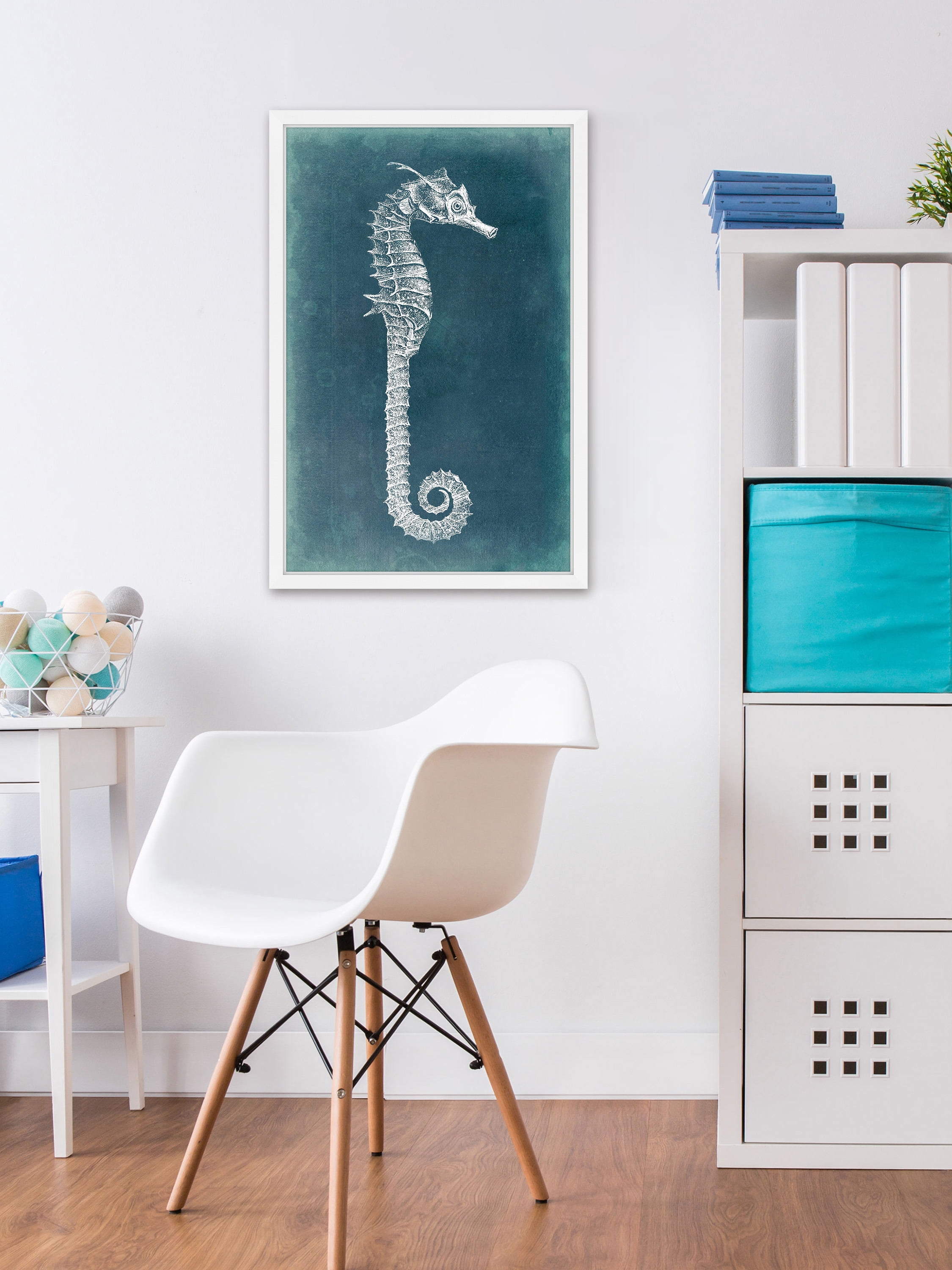 Marmont Hill Azure Seahorse II Framed Painting Wall Art Print
