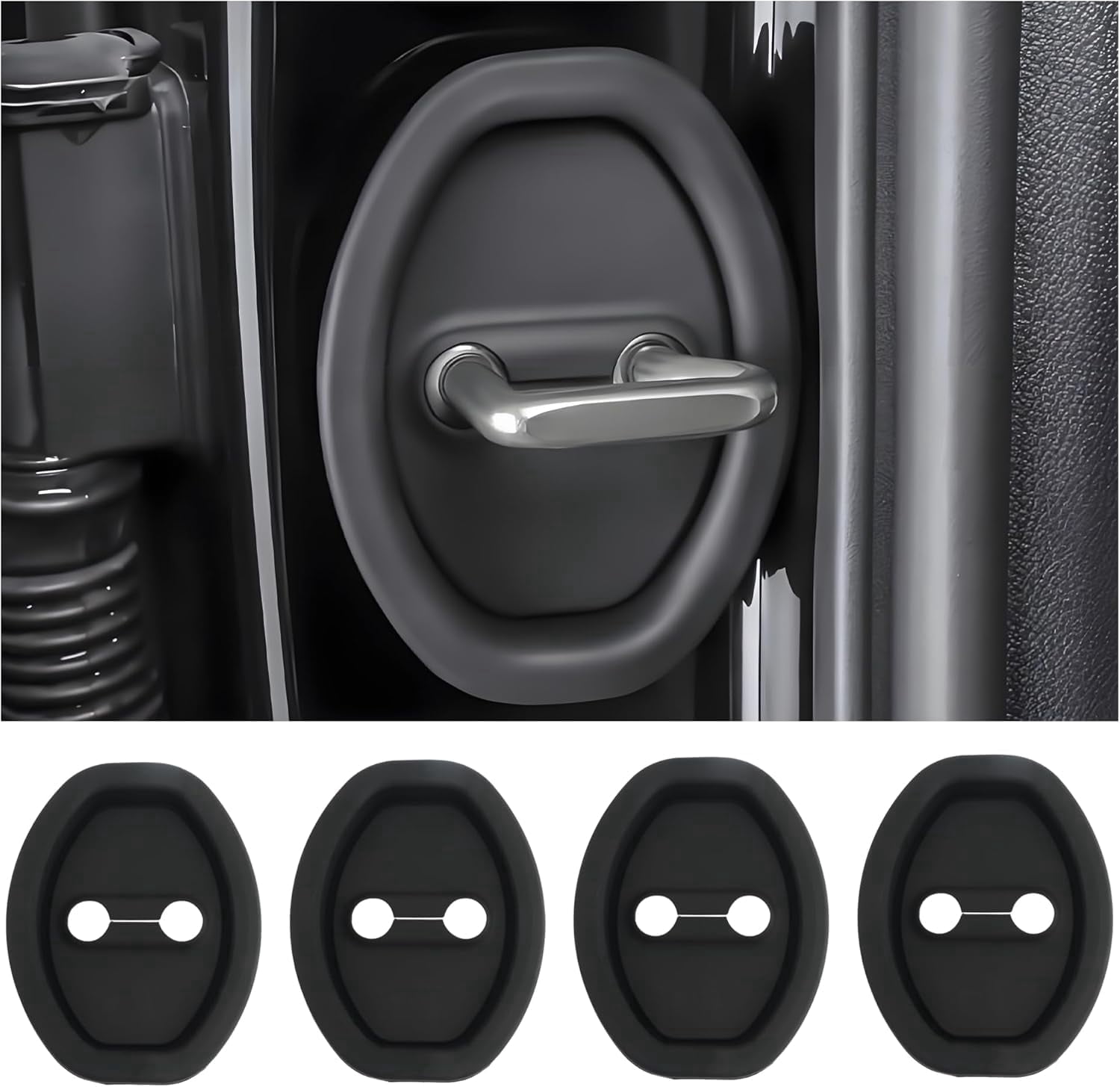 8 Pièces Protection Serrure Porte Voiture Silicone - Amortisseurs Silencieux Noir Et Blanc