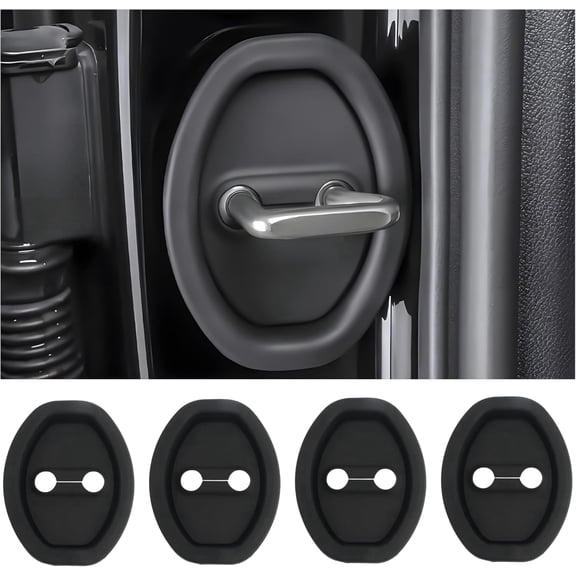 4Pcs Silicone Door Latch Lock Cover, Door Latches Rust Stopper Protector Cover for Cars, Universal Silent Shock Self-Adhesive Door Lock Latch Guard Protection, Black