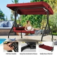 thumbnail image 4 of Homrest 3 Seat Outdoor Porch Swing with Adjustable Canopy, Cushions, and Cup Holder - Wine Red, 4 of 9