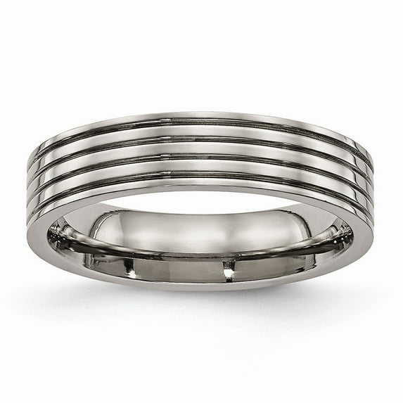 Grey Titanium Ring Band Wedding Comfort Polished Grooved Back