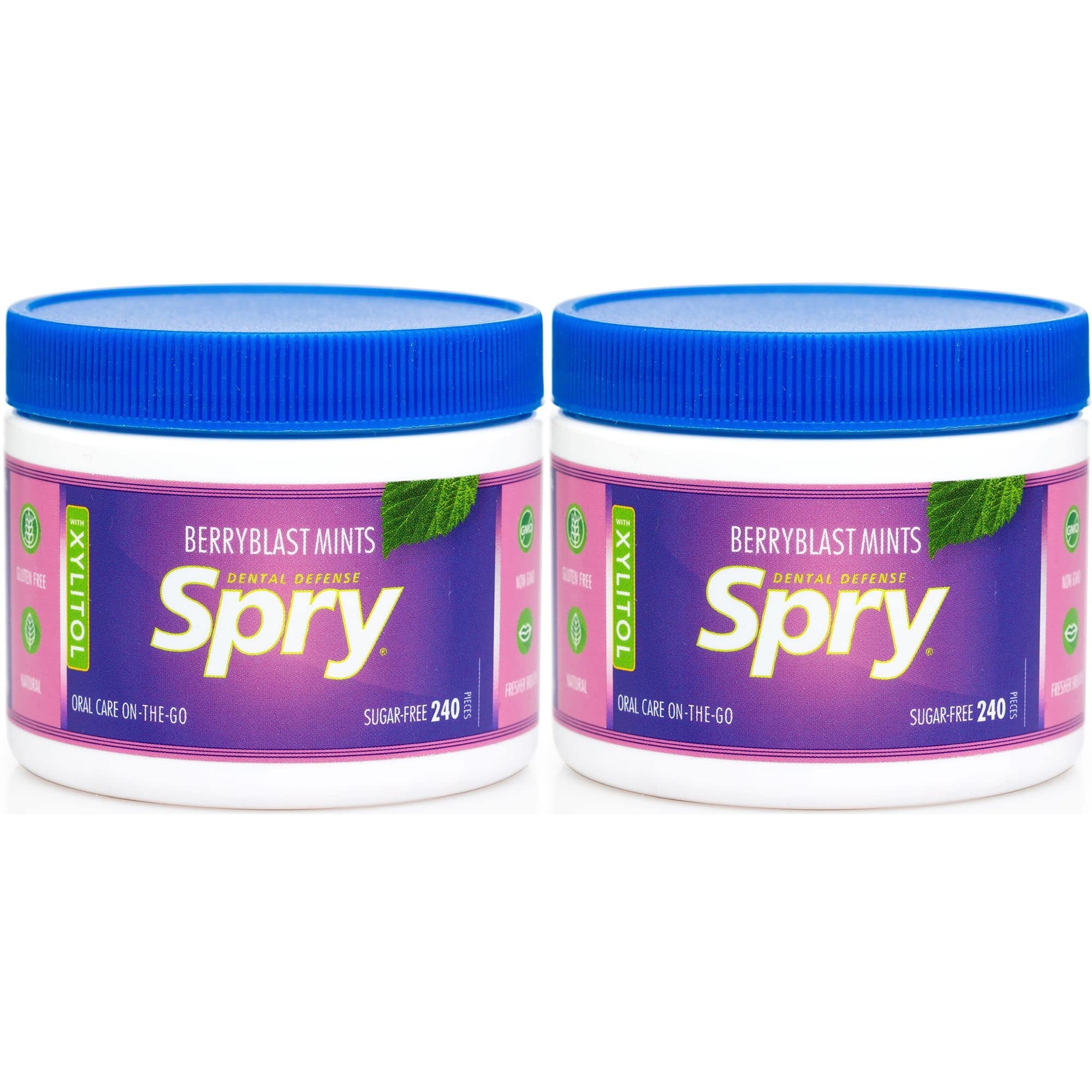 Spry Berry Blast Xylitol Mints Sugar-Free Oral Health Gluten-Free Bad Breath 240 Count - 2 Pack