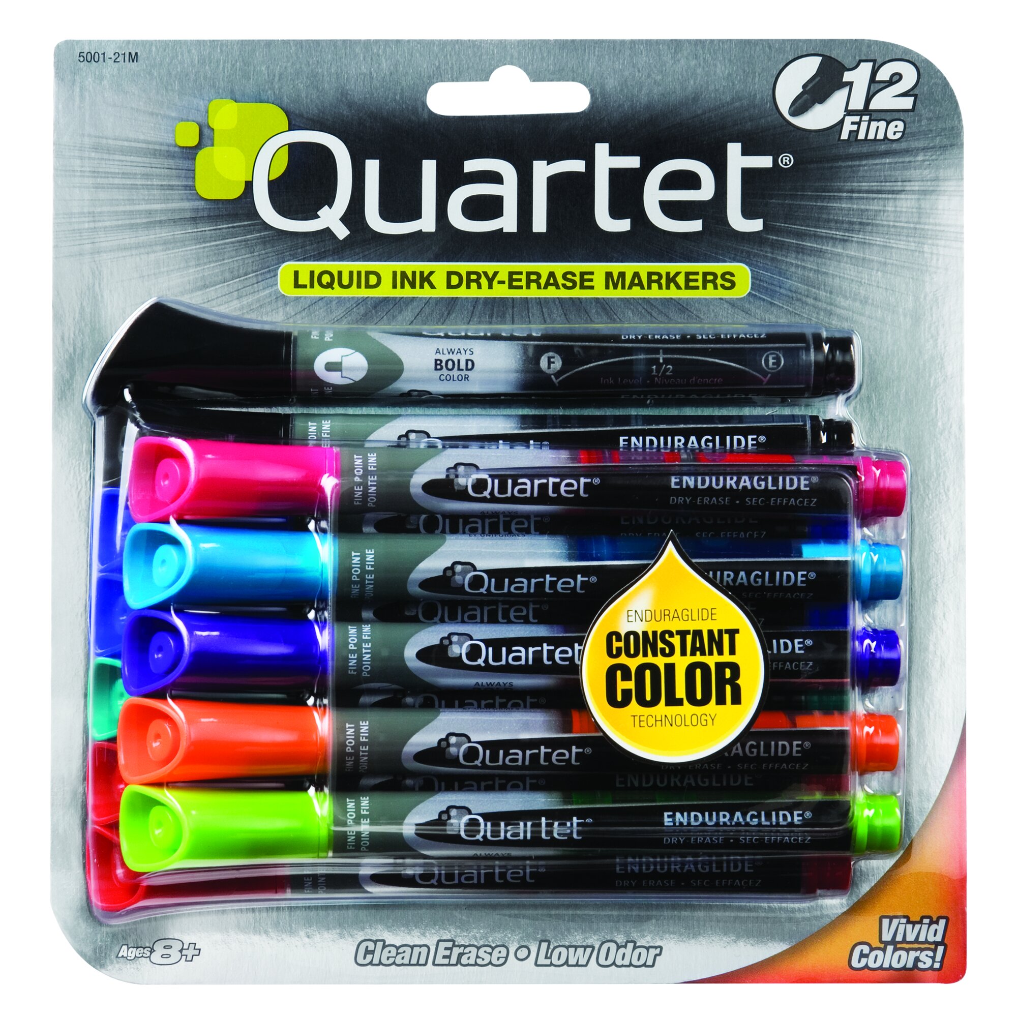 Quartet EnduraGlide Dry-Erase Markers, Fine Tip, Assorted Classic & Neon Colors, 12 Pack