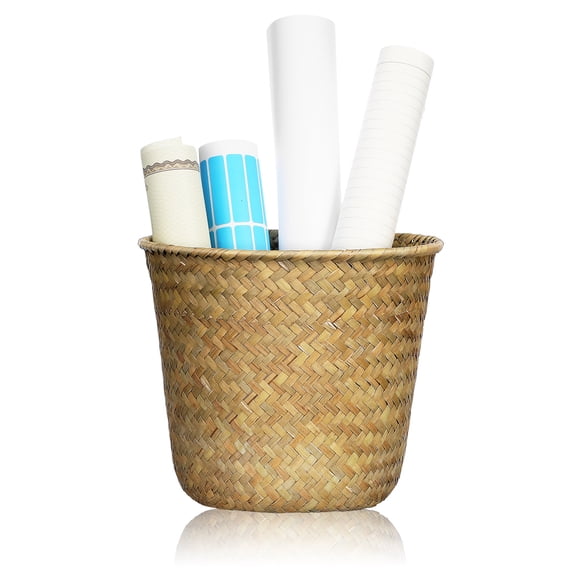 BRIGHTFUFU Handwoven Seagrass Storage Basket, Round Waste Bin Organizer for Home, Office, Sundry Items, and