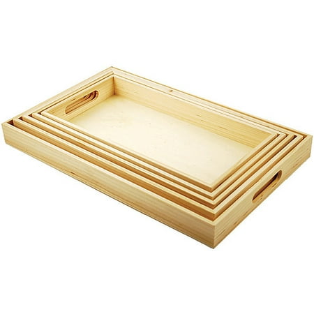 Paintable Wooden Trays W/Handles 5 Piece Set, 6, 5/8