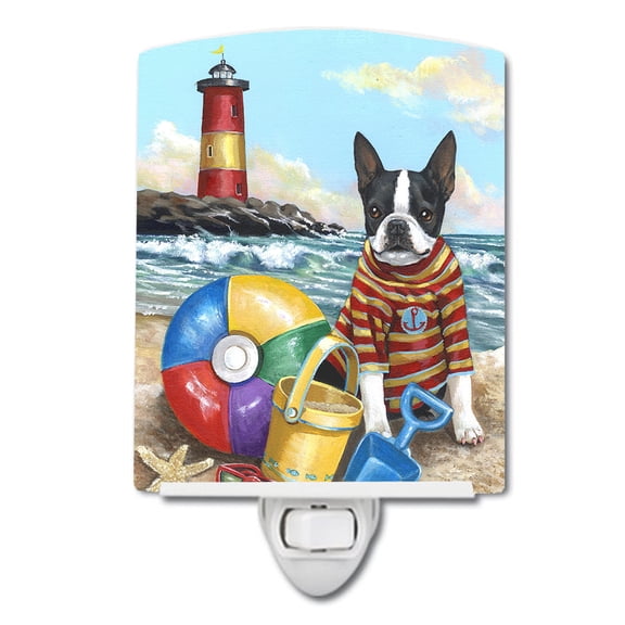 Caroline's Treasures PPP3032CNL Boston Terrier Beach Baby Ceramic Night Light, 6x4x3", multicolor