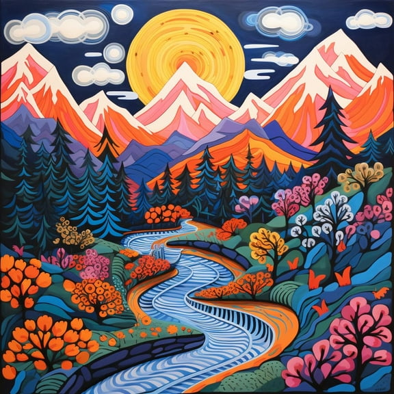 Moon River Mountain Landscape DIY 5D Diamond Art Painting by Number Kits for Adults Paint with Full Drill Round Diamond Gems Painting Art Craft for Home Wall Decor 13.8x13.8in