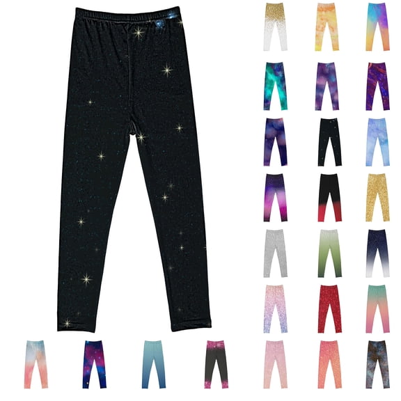 Hrsba Girls Leggings Thin Shiny Print Elastic Waist Proof Slim Shaping Soft Stretch Outer Long Bottoms