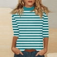 thumbnail image 2 of 3/4 Sleeve T Shirts for Women Mock Neck Womens Blouses Breathable Slim Fit Striped Soft Fabric Womens Summer Tops Casual, 2 of 7