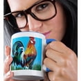 thumbnail image 2 of 3drose, Rooster on Blue Background, 15oz Two-tone Blue Mug, 2 of 6