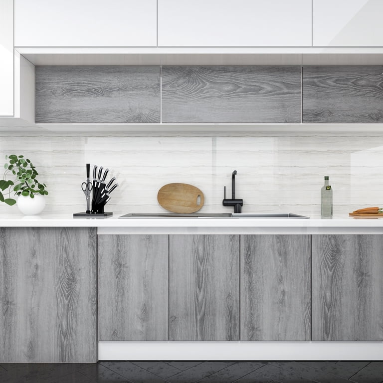 Peel And Stick Countertop Wallpaper - Blue & Gray Stripe Self-Adhesive Contact Paper For Kitchen, Cabinets, Furniture (17.5" X 236")